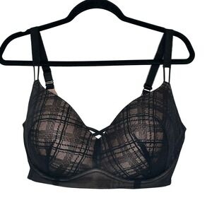 Torrid Black Plaid Lace Padded Underwire Bra 42DDD Plus‎ Size